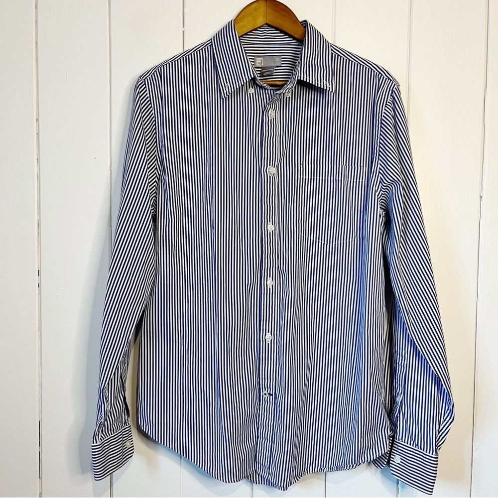 JCP 80's 2 Ply  100% Cotton Blue and White Pinstripe Button Down Shirt.